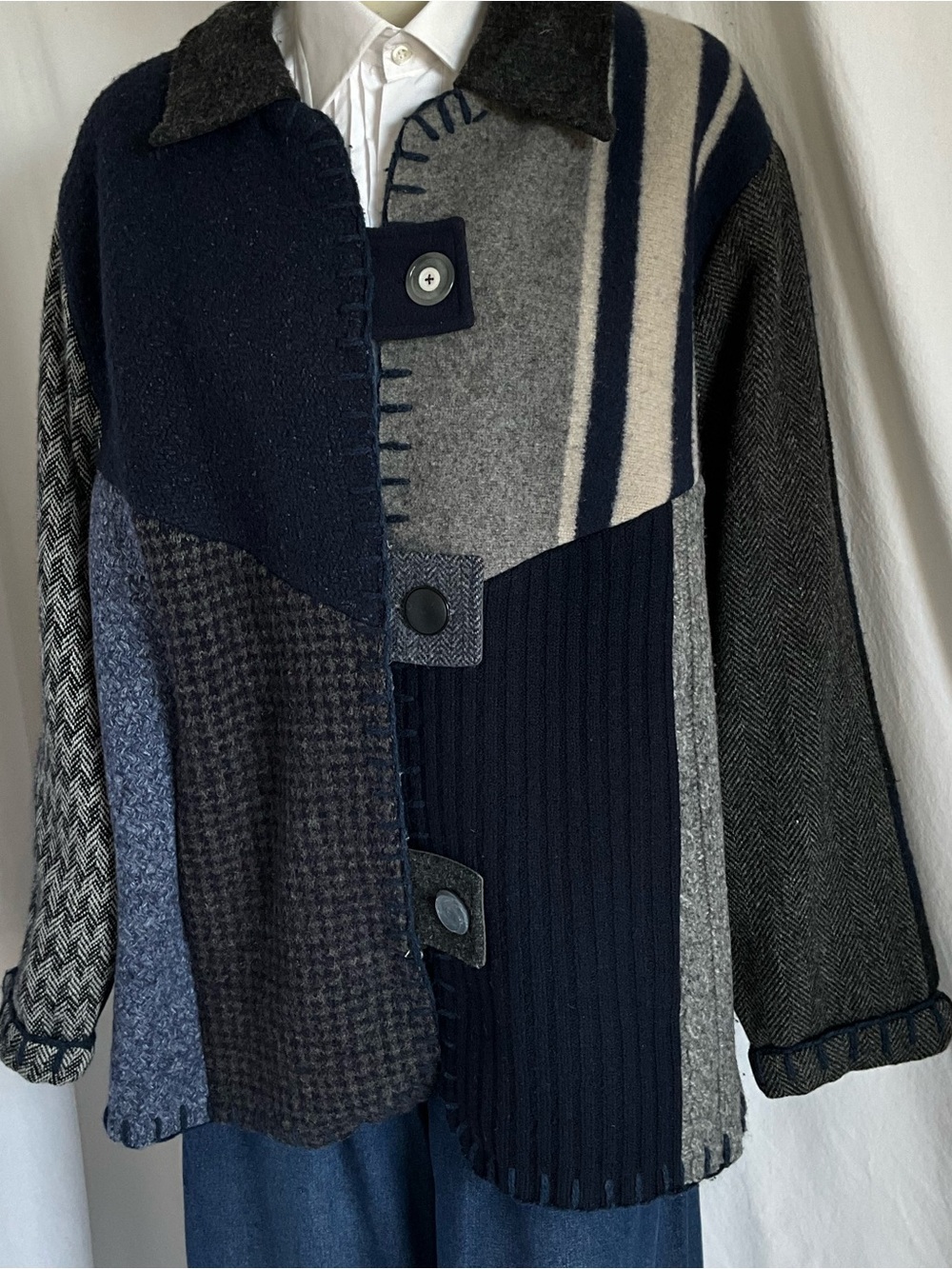 Baabaazuzu Recycled Wool Patchwork Jacket Coat Artsy Boho Lagenlook XL
